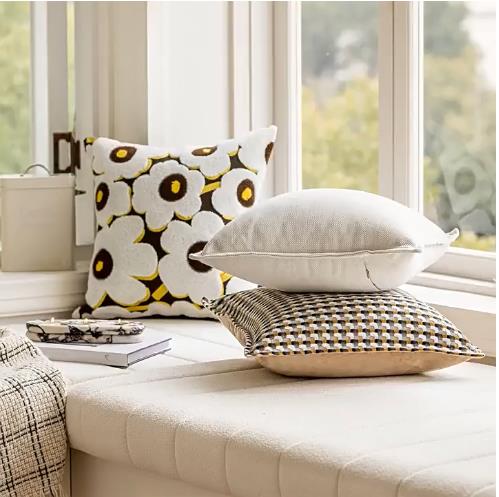 北欧复古花朵抱枕套暖咖卧室床头靠枕客厅沙发飘窗刺绣靠背垫