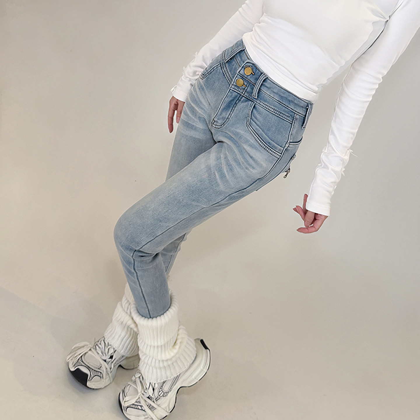 1.4年货新品 初代美希MEYSIKIM 弹力紧身小脚加绒牛仔裤女ME0929