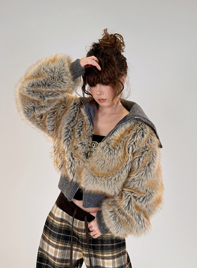 初代美希MEYSIKIM高领环保貂毛皮草女2025新款年轻款时尚毛毛外套