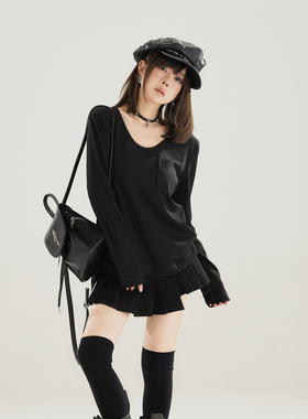 初代美希MEYSIKIM 羊毛混纺打底衫女t恤白色内搭长袖早秋chic上衣