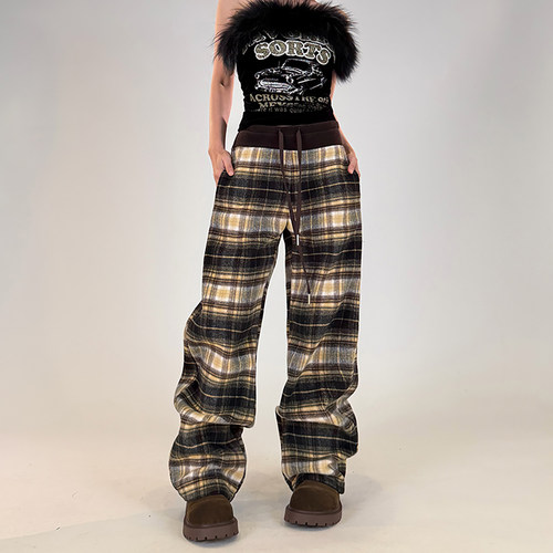 12.20新品 初代美希MEYSIKIM 花格子加绒显瘦阔腿休闲裤女ME0280