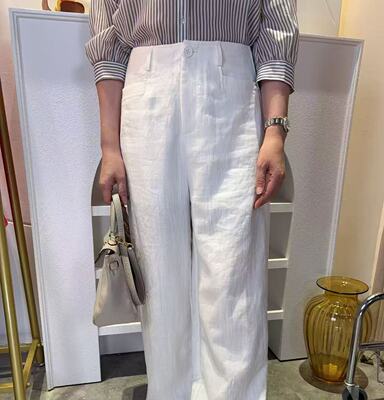 贝莉女装高腰显瘦阔腿亚麻休闲裤女宽松时尚气质