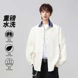 休闲风翻领长袖衬衫男宽松透气水洗蓝色衬衣外套潮流26018-特P55，男装衬衫，电商A076