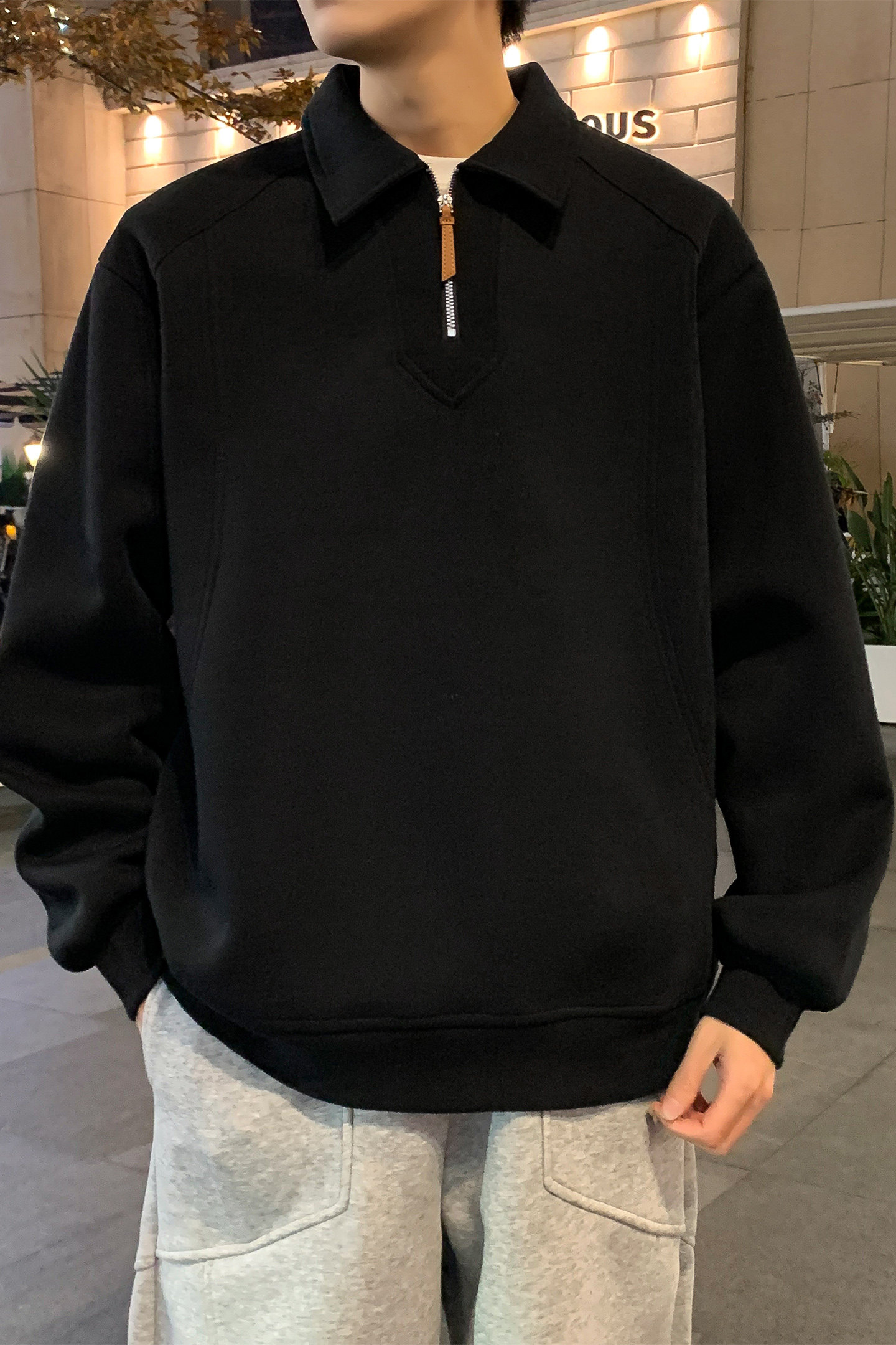 休闲风半拉链polo领卫衣男黑色长袖潮流青少年上衣WY5512-特P55,男装卫衣,电商A076