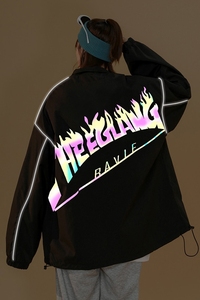 新款夹克秋冬季衣服男女港风反光外套白底女中性风1J