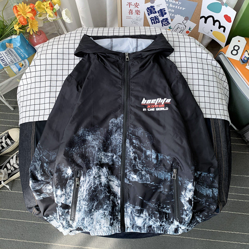 夏季连帽冰丝外套男超薄透气宽松情侣防晒衣服港风摆拍1FS607-P25,男装夹克,电商A076