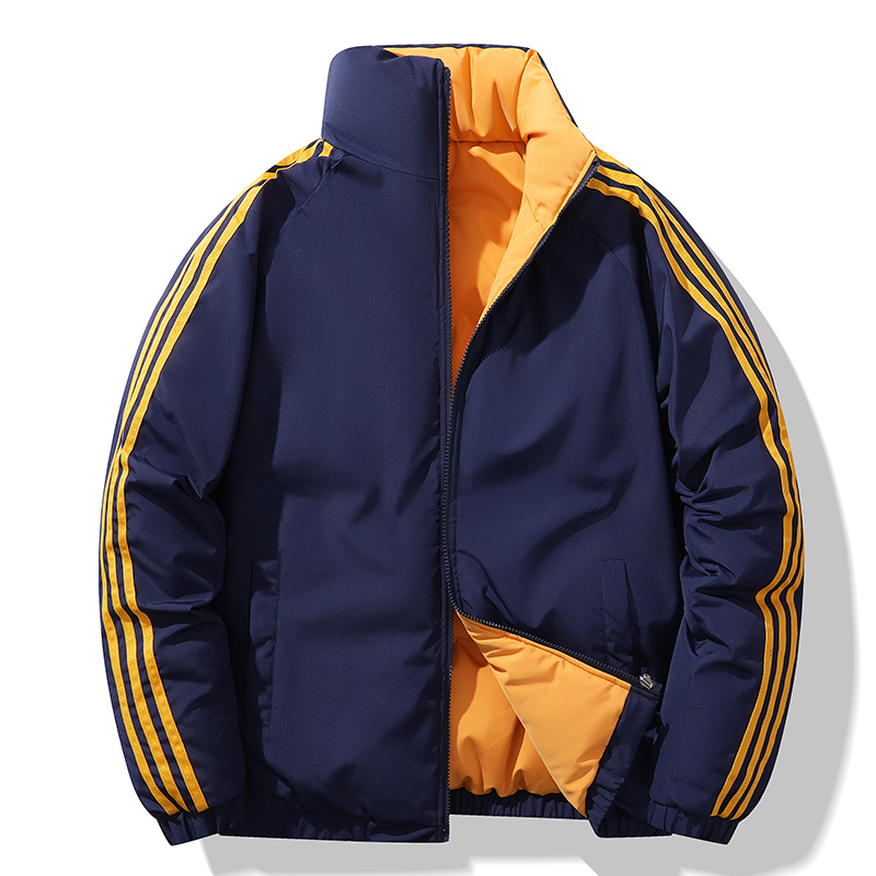 男士立领双面穿棉衣冬季加厚条纹保暖棉袄防寒棉服外套MY9989特85，男装棉衣，电商A076