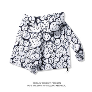 情侶款外套男女秋季中性風寬松港風休閑夾克風衣白底3J圖片