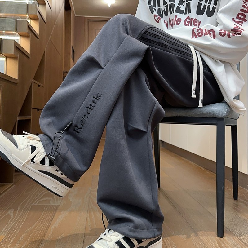 美式运动风刺绣字母直筒裤男宽松百搭条纹拼接休闲长裤K817-特P36，男装休闲裤，电商A076