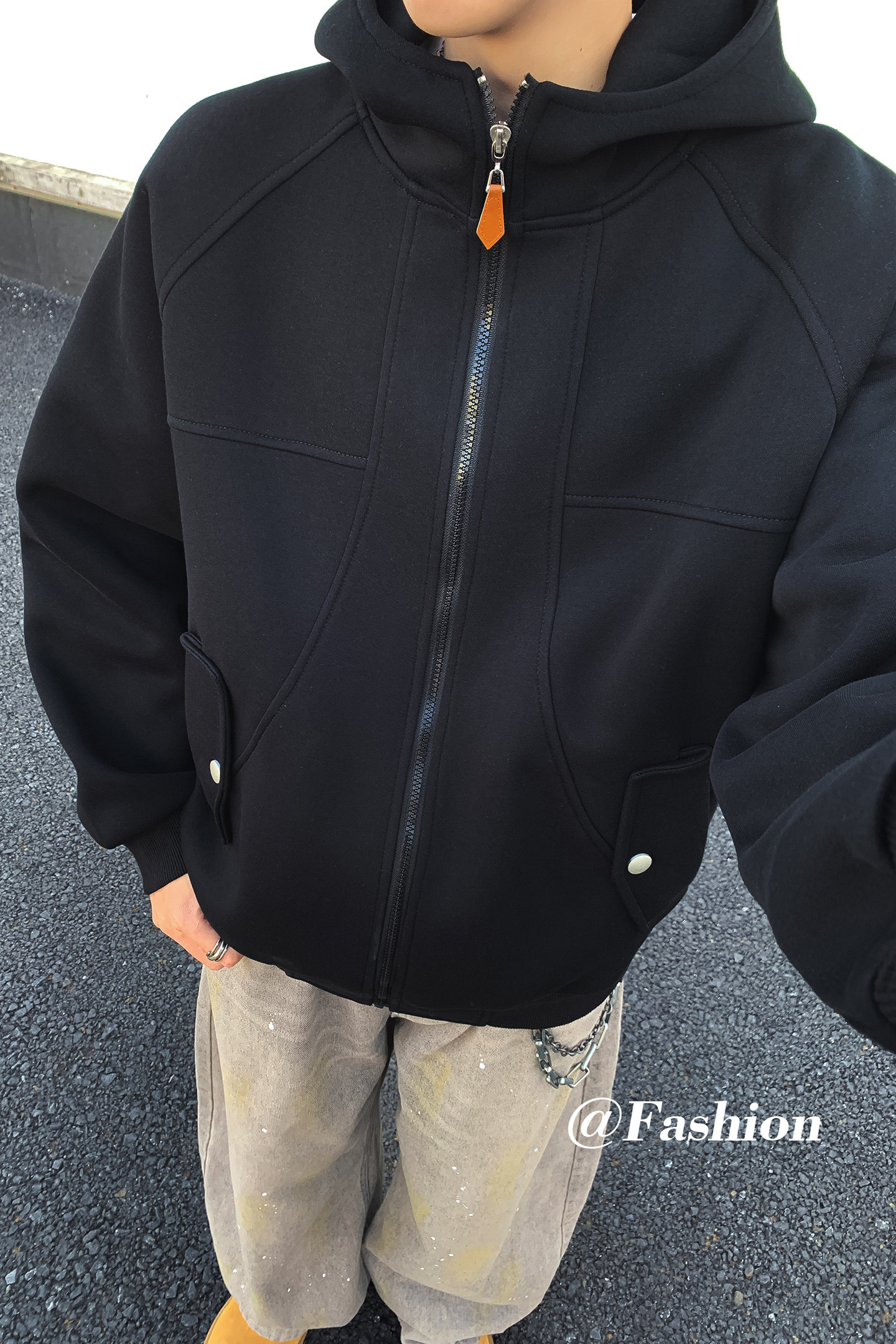 美式休闲风连帽卫衣男黑色拉链开衫重磅百搭外套WY5510-特P70,女装短外套,电商A076