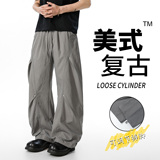 美式复古伞兵阔腿裤男宽松垂感工装休闲长裤潮CK26013-特P45，男装工装外套，电商A076