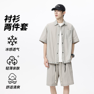 2025夏季新款薄款运动套装男士宽松衬衫短裤无差价TZ2539-特P58图片
