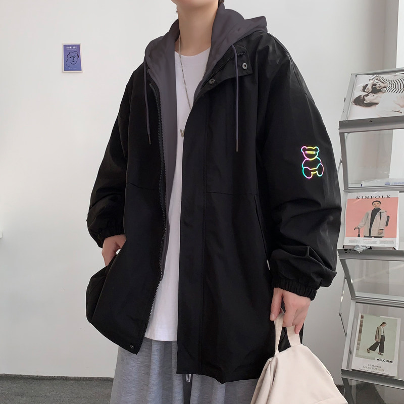 假两件连帽工装外套港风中性风宽松夹克ins新款25J,男装夹克,电商A076