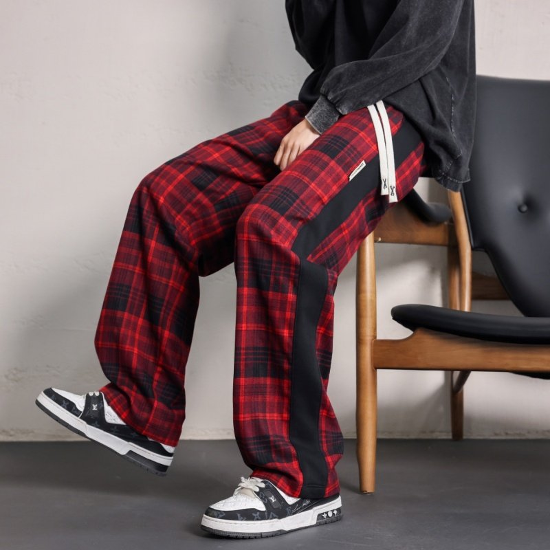 2026春秋季格子卫裤男士百搭长裤港风复古直筒裤无差价K827-特P36，男装休闲裤，电商A076