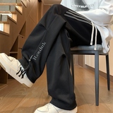 美式运动风刺绣字母直筒裤男宽松百搭条纹拼接休闲长裤K817-特P36，男装休闲裤，电商A076