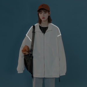 夹克秋季服男女白墙夜光反光外套薄款港风中性风女20J图片