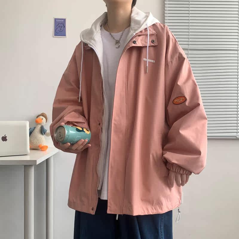 假两件连帽工装外套港风中性风宽松夹克ins新款23J,男装夹克,电商A076