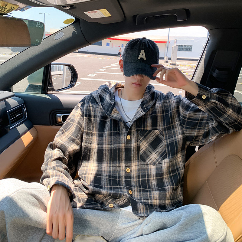春秋季新款美式复古格子衬衫男潮牌宽松衬衣外套WY5506A-特P50,男装衬衫,电商A076