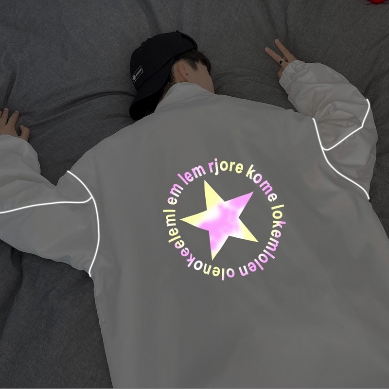 秋季夜光反光外套男港风中性风立领情侣模特夹克宽松14J图片