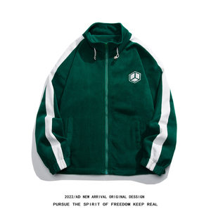 春季刺绣立领夹克外套男女潮流港风情侣棒球服白底图1JK20666-P80