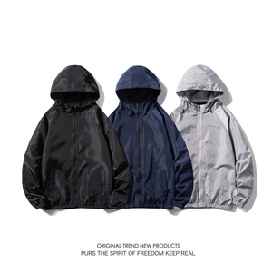 2024秋美式冲锋衣日系cityboy藏蓝色外套男连帽防晒衣速干登山服图片