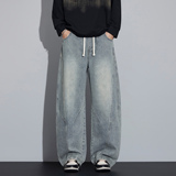 美式弯刀牛仔裤男宽松系带阔腿直筒裤潮牌休闲长裤NZ6661-特P53，男装牛仔裤，电商A076