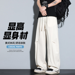 美式复古风黑色阔腿裤男宽松直筒工装裤透气休闲长裤CK图片