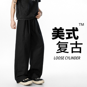 美式复古风宽松阔腿裤男抽绳休闲长裤工装裤无影墙CK26012-特P49图片