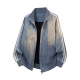 美式复古立领夹克男宽松条纹拼接休闲外套潮流百搭JK2507-特P68，男装夹克，电商A076