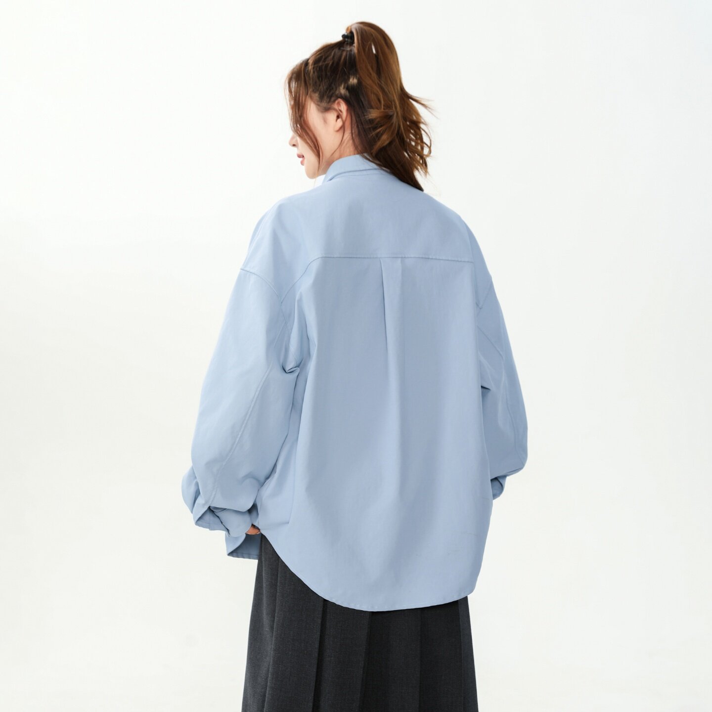通勤风长袖衬衫女宽松翻领蓝色衬衣透气亲肤耐磨上衣26020-特P55,男装衬衫,电商A076