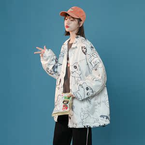 秋冬季夹克男女港风卡通反光外套中性风夜光立领24J图片