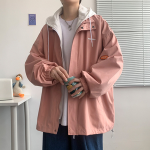 假两件连帽工装外套港风中性风宽松夹克ins新款13J图片
