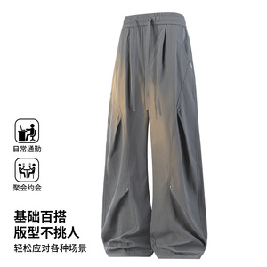 美式褶皱休闲裤男春秋宽松垂感阔腿裤百搭长裤立体CK26013-特P45图片