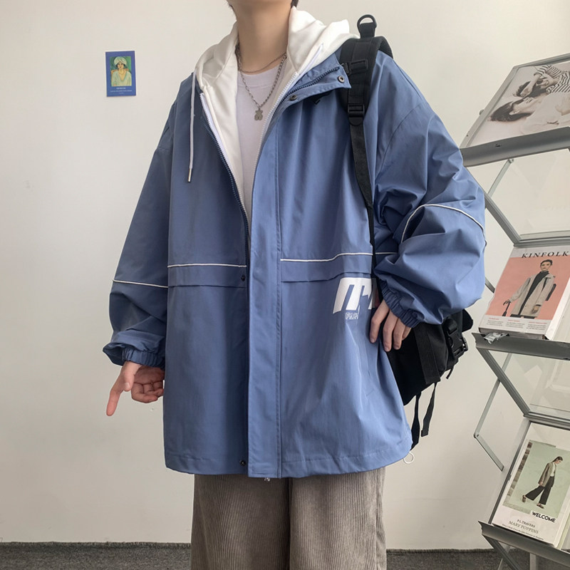 假两件连帽工装外套港风中性风宽松夹克ins新款17J图片