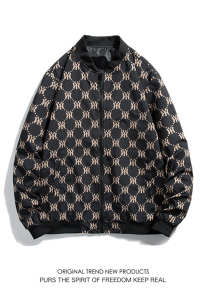 立领夹克外套男士秋季休闲挂拍棒球服白底外贸1J