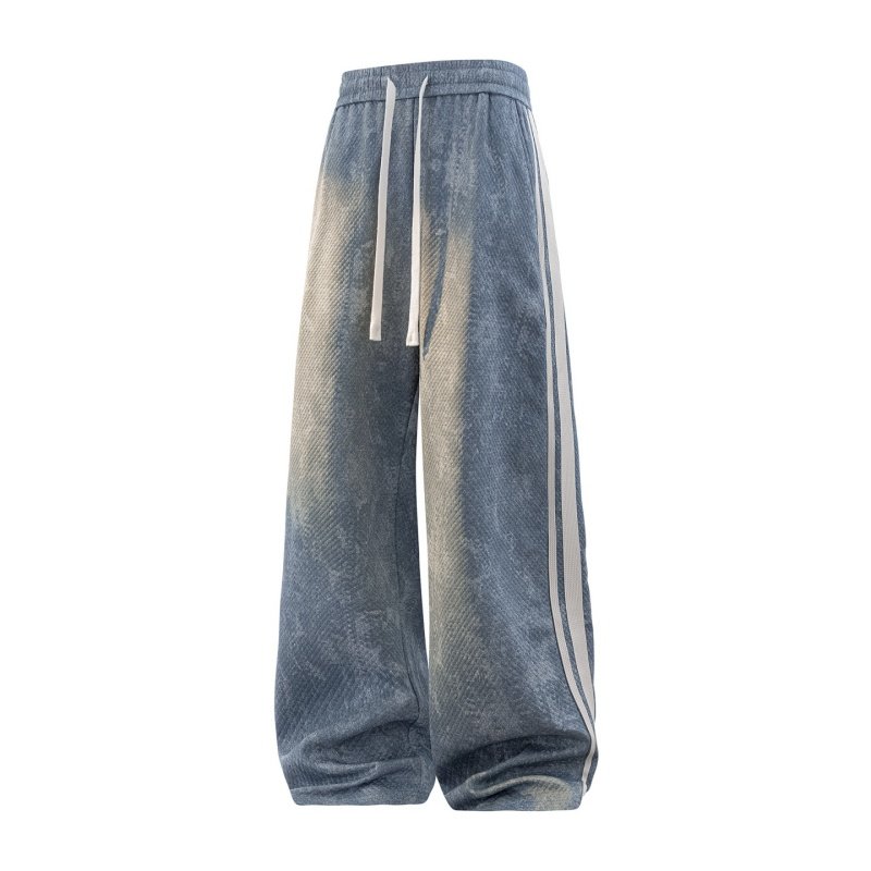 美式休闲风扎染直筒裤男士春秋松紧腰垂感阔腿裤CK2507-K特P42，男装休闲裤，电商A076