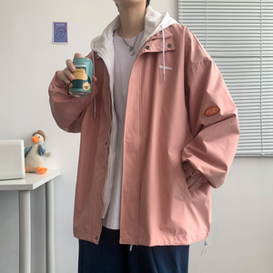 假两件连帽工装外套港风中性风宽松夹克ins新款39J图片