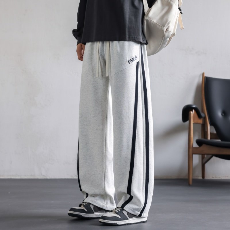 美式复古宽松直筒休闲裤男春秋条纹刺绣运动长裤百搭CK2576-特P39，女装休闲裤，电商A076