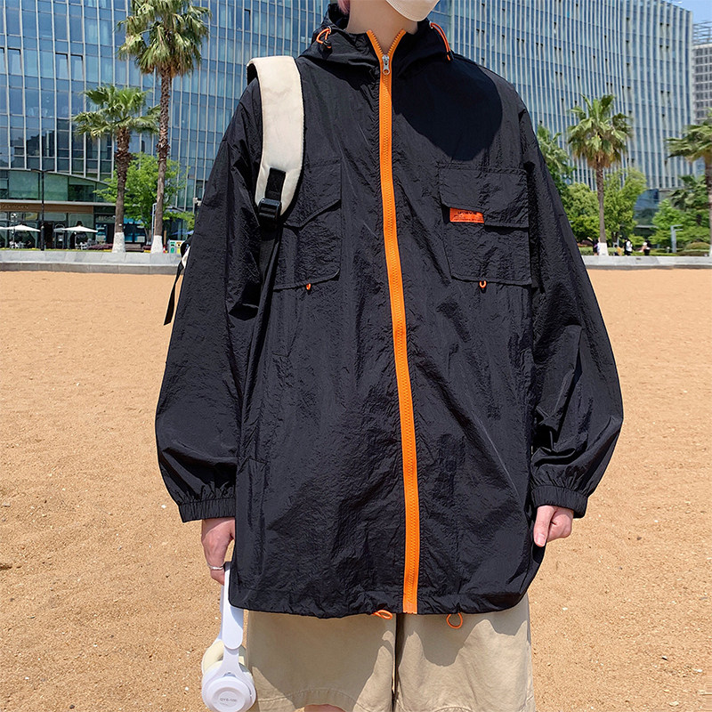 夏季工装外套男超薄款宽松情侣防晒衣沙滩港风模特1FS600501-P40,男装夹克,电商A076