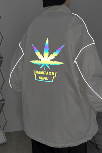 秋冬季夹克衣服外套男女港风反光夜光外套立领8J,好看的衣服穿搭男港风宽松图片