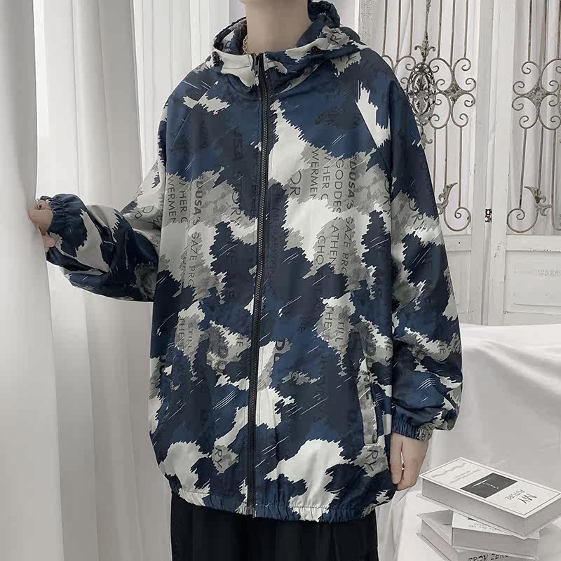情侣连帽外套男女秋季印花夹克港风中性风迷彩1J,男装夹克,电商A076
