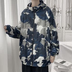 情侣连帽外套男女秋季印花夹克港风中性风迷彩1J图片