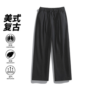 日系简约直筒休闲裤男宽松阔腿松紧腰百搭长裤CK26012-特P49图片