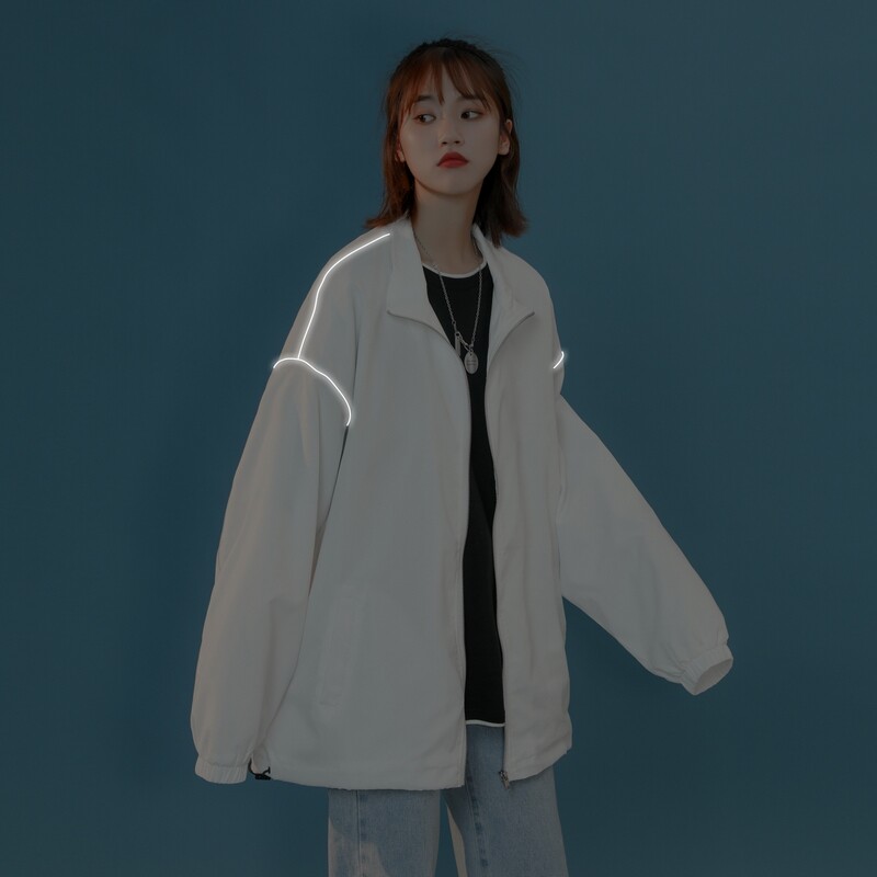 夹克秋季服男女白墙夜光反光外套薄款港风中性风女17J,男装夹克,电商A076