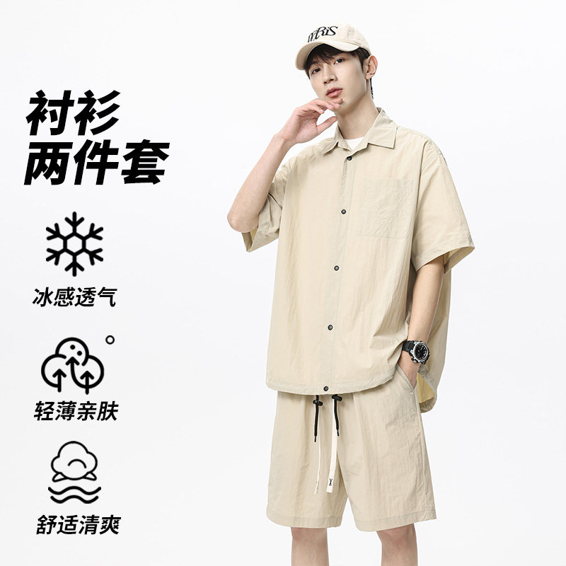 2025新款夏季薄款时尚套装男士宽松衬衫短裤无差价TZ2539-特P58图片