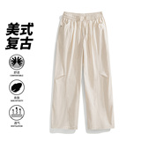 复古工装风黑色直筒休闲裤男宽松透气长裤白底图CK26011-特P49，男装工装外套，电商A076