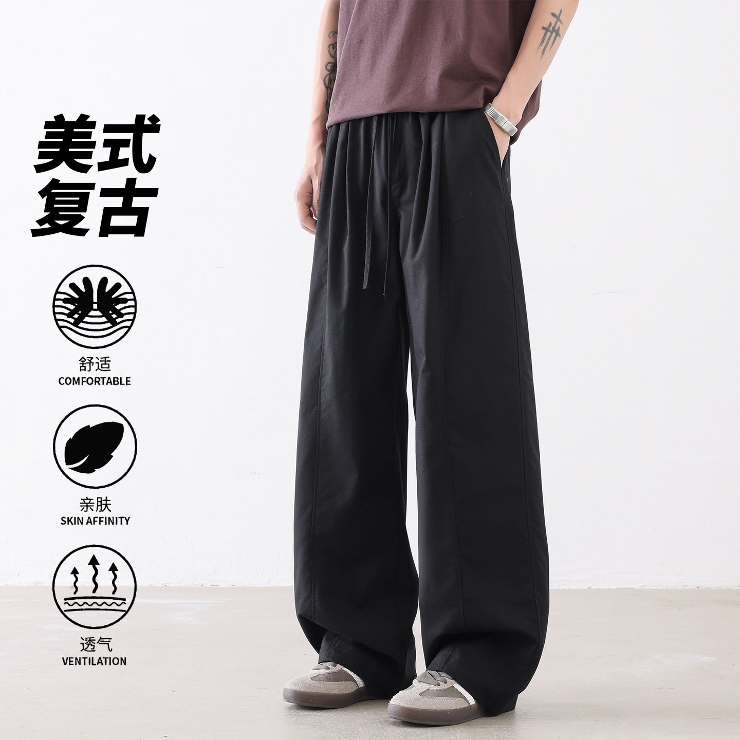 日系复古工装裤男宽松阔腿直筒长裤透气休闲裤CK26012-特P49图片
