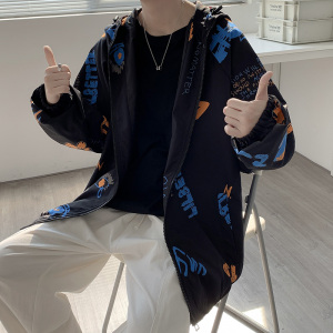 情侣连帽外套男女秋季印花夹克港风中性风模特12J