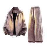 美式复古运动套装男春季立领长袖外套长裤两件套3D暖光2507特P110，男装休闲套装，电商A076