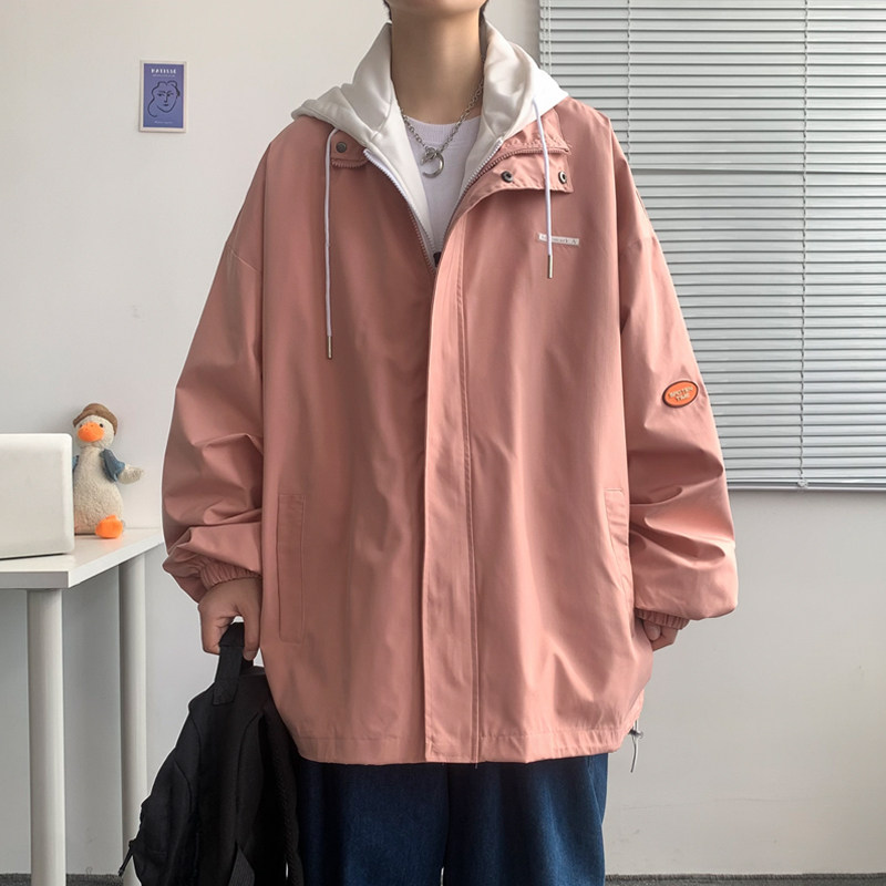 假两件连帽工装外套港风中性风宽松夹克ins新款18J图片
